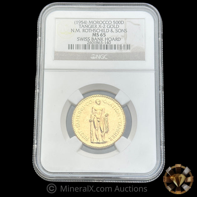 1oz 1954 N M Rothschild & Sons RMR Swiss Bank Hoard Gold Coin NGC MS65