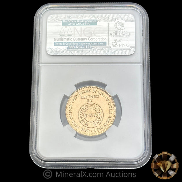 1oz 1954 N M Rothschild & Sons RMR Swiss Bank Hoard Gold Coin NGC MS65