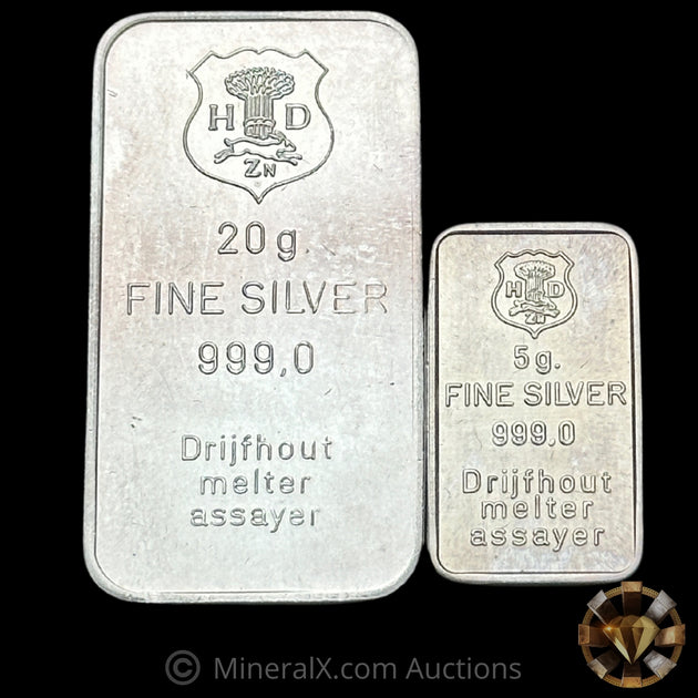 25g (20g & 5g) HD Drijfhout Melter Assayer Vintage Silver