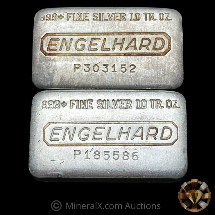 x2 10oz Engelhard P Loaf Vintage Silver Bars