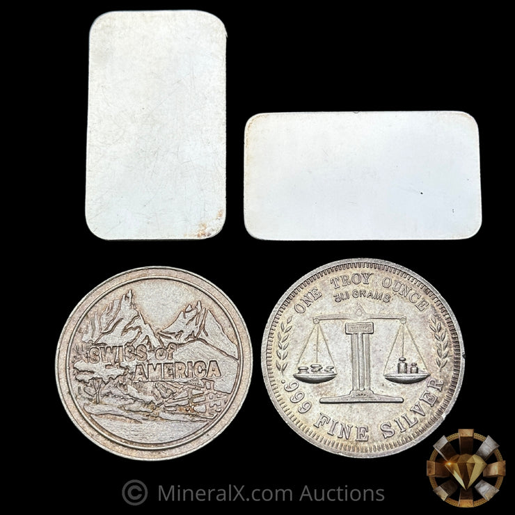 x4 1oz Misc Vintage Silver Bar & Coin Lot