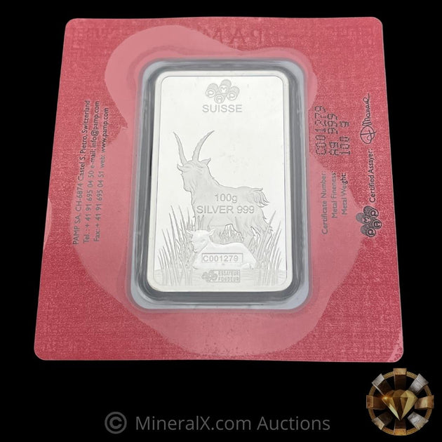 2015 PAMP Lunar Calendar Series Year of The Goat 100g Silver Bar