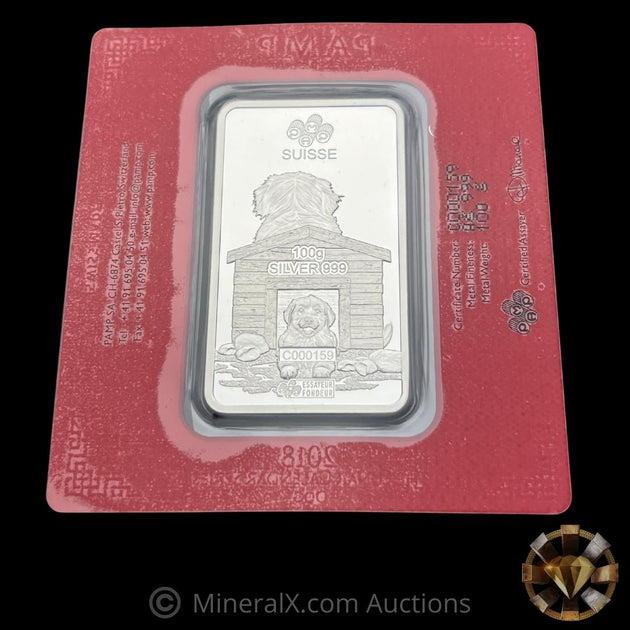 2018 PAMP Lunar Calendar Series Year of The Dog 100g Silver Bar MineralX