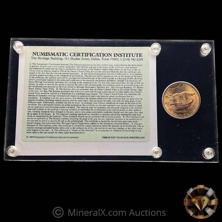 1925 MS65 $20 Saint Guadens Gold Coin In Old 1985 Numismatic Certification Institute NCI Capital Plastics Holder