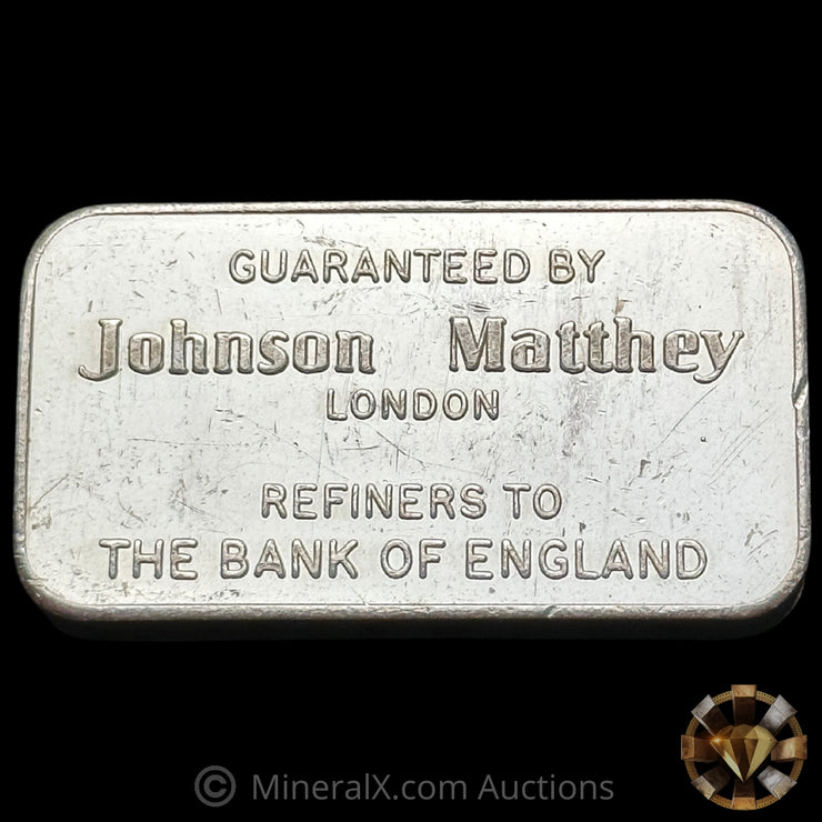 100g Johnson Matthey London Swiss Bank Vintage Silver Bar