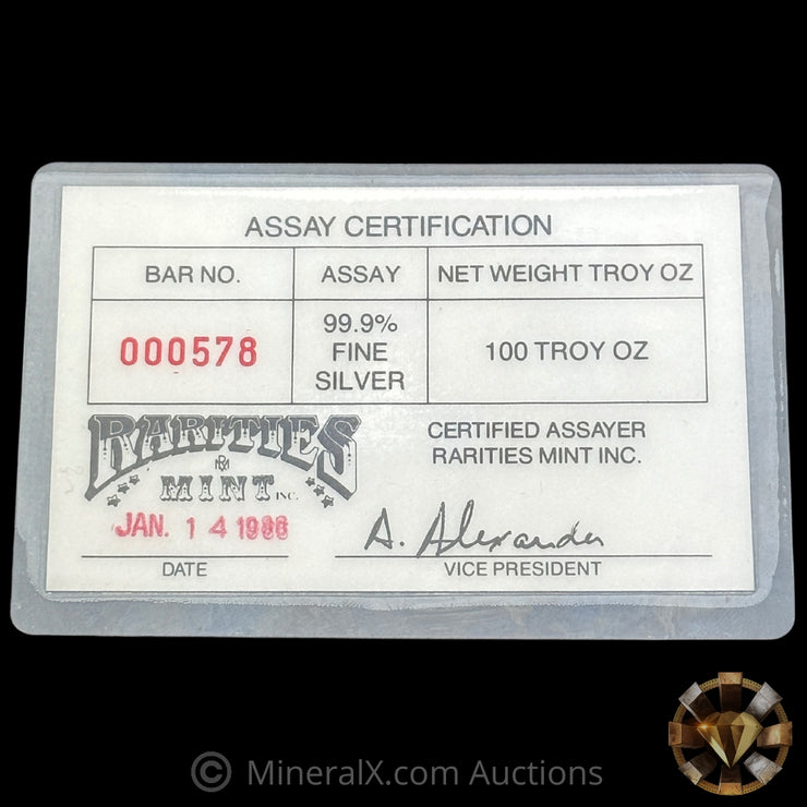100oz 1986 Rarities Mint Walking Liberty Vintage Silver Bar With Original Low Serial Numbers Matching COA