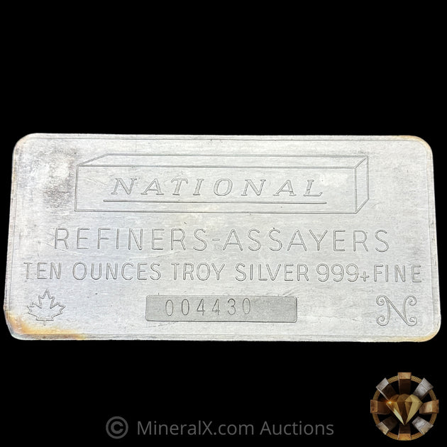 10oz National Refiners Assayers Vintage Silver Bar – MineralX