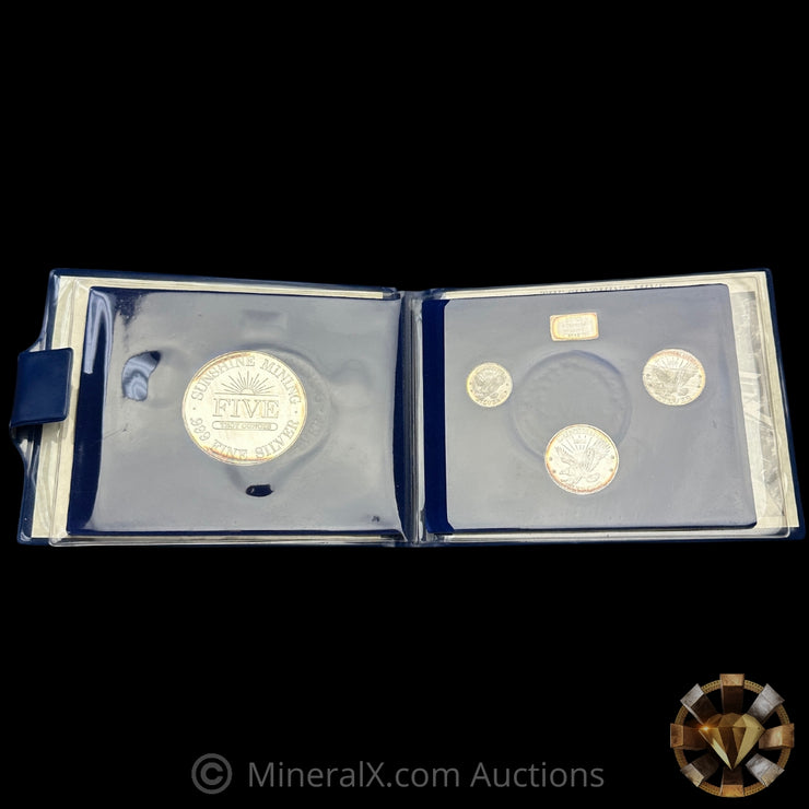 6.75oz 1982 Sunshine Bullion Vintage Silver Coin Set In Original Blue Velvet Folder With COA