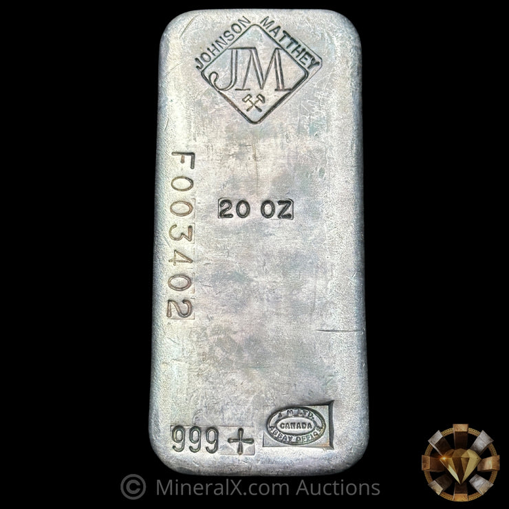 20oz Johnson Matthey JM Vintage Silver Bar