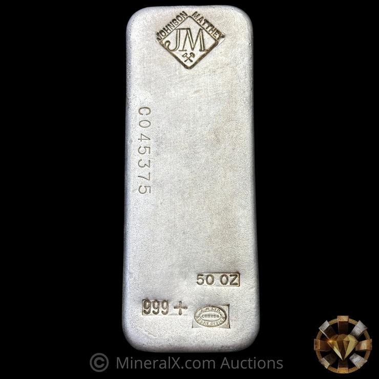 50oz Johnson Matthey JM Vintage Silver Bar With Unique Reverse Stampings