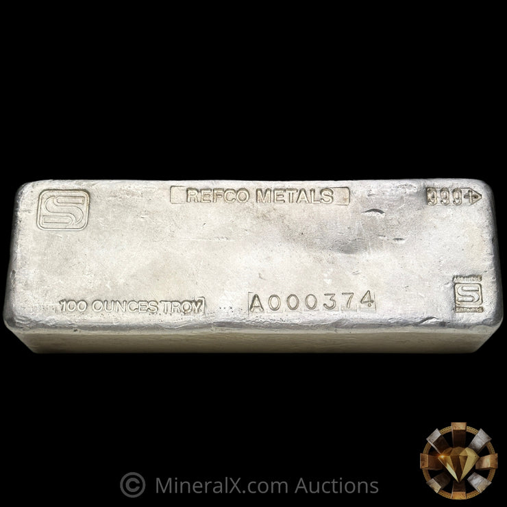 100oz Simmons Refco Metals Johnson Matthey Vintage Silver Bar with Low Serial