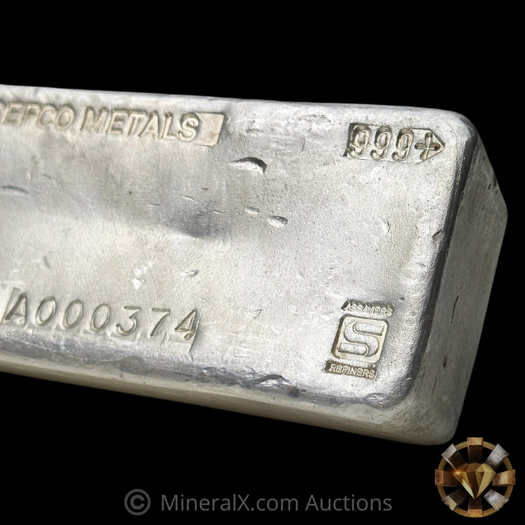 100oz Simmons Refco Metals Johnson Matthey Vintage Silver Bar with Low Serial