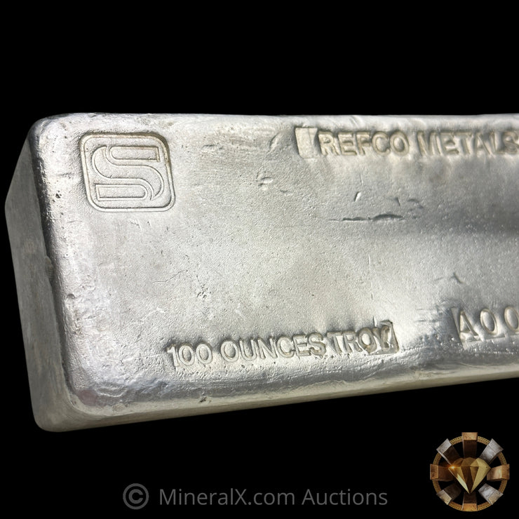 100oz Simmons Refco Metals Johnson Matthey Vintage Silver Bar with Low Serial