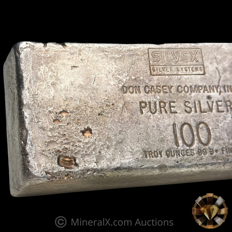 100oz Don Casey Company Inc Silvex Silver Systems Vintage Silver Bar