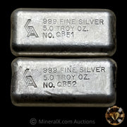 x2 5oz Golden Analytical GA Sequential Serial/Lot Number Vintage Silver Bars