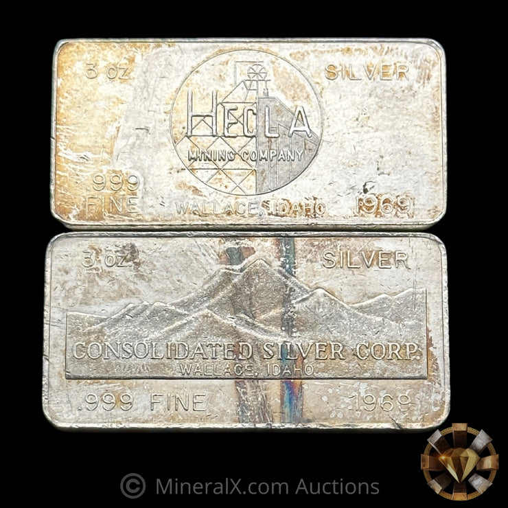 x2 3oz 1969 Foster Silver Bars