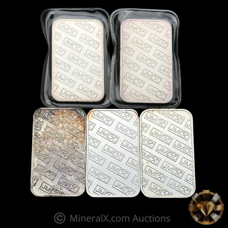 x5 1oz Johnson Matthey JM Vintage Silver Bars