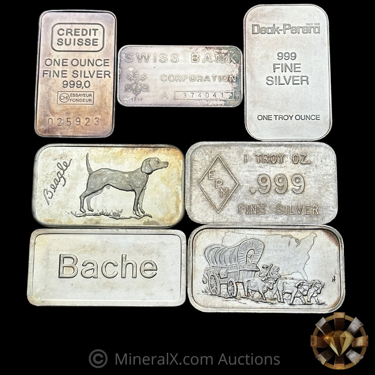 x7 1oz Vintage Silver Art Bar Lot