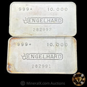 x2 10oz Engelhard "No Dot Bull Logo Variety" Sequential Serial Vintage Silver Bars