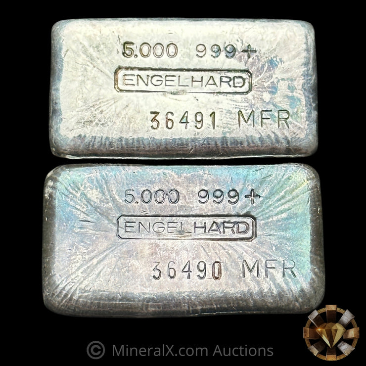 x2 5oz Engelhard MFR Sequential Serial Vintage Silver Bars