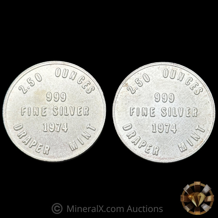 x2 2.5oz Swiss Of America Draper Mint Vintage Silver Coins (5oz Total)