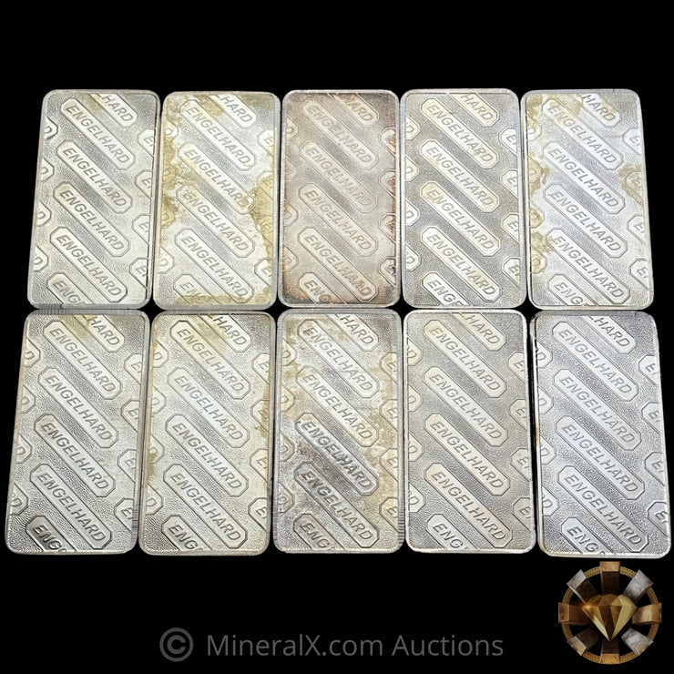 x10 10oz Engelhard E Logo Vintage Silver Bars (100oz Total)