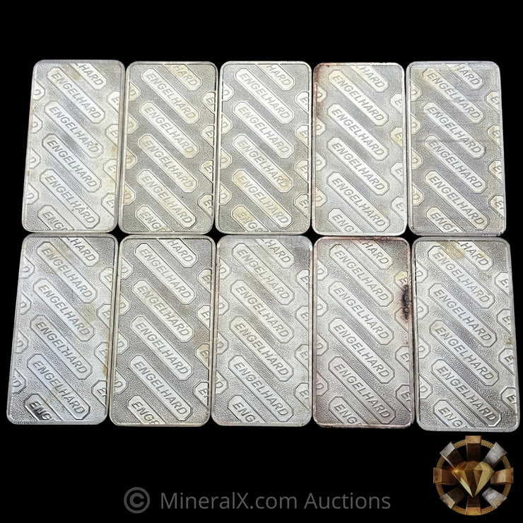 x10 10oz Engelhard E Logo Vintage Silver Bars (100oz Total)