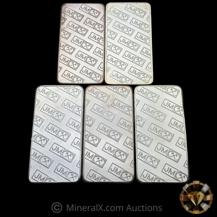 x5 10oz Johnson Matthey JM Vintage Silver Bars (50oz Total)