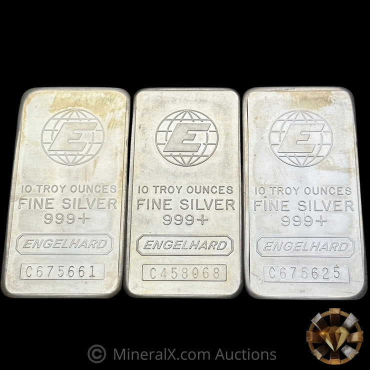 x3 10oz Engelhard E Logo Vintage Silver Bars (30oz Total)