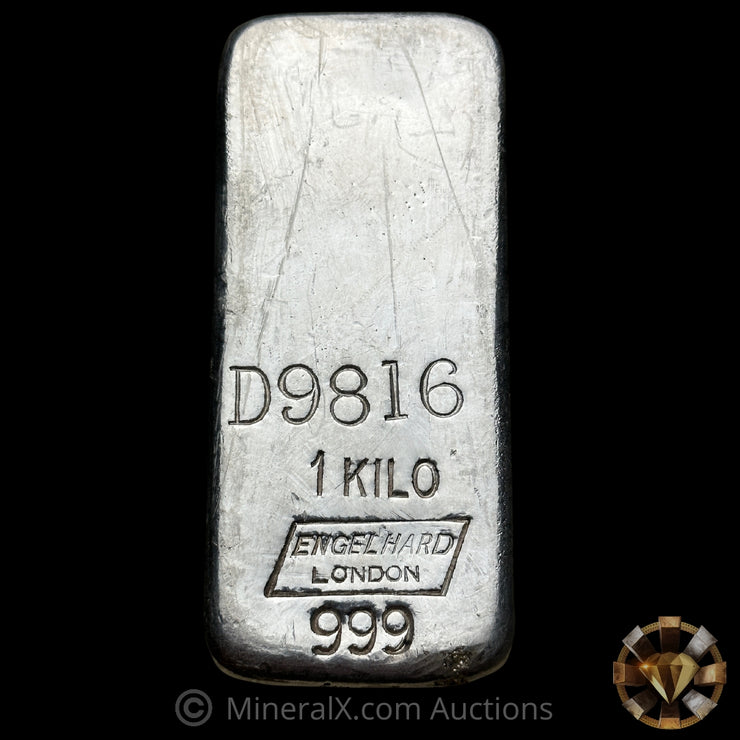 Kilo Engelhard London Rare D Prefix Serial Vintage Silver Bar