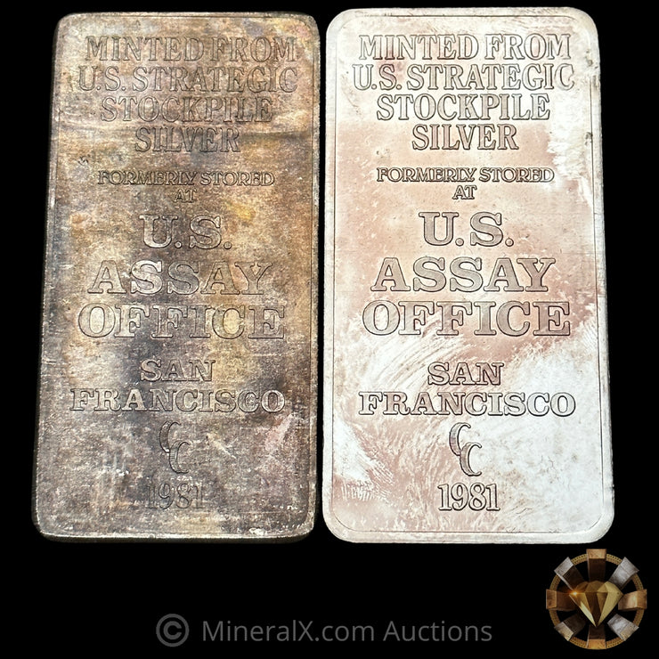 x2 10oz 1981 US Assay Office Vintage Silver Bars (2 Different Eagle Varieties)