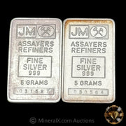 x2 5g Johnson Matthey JM Vintage Silver Bars