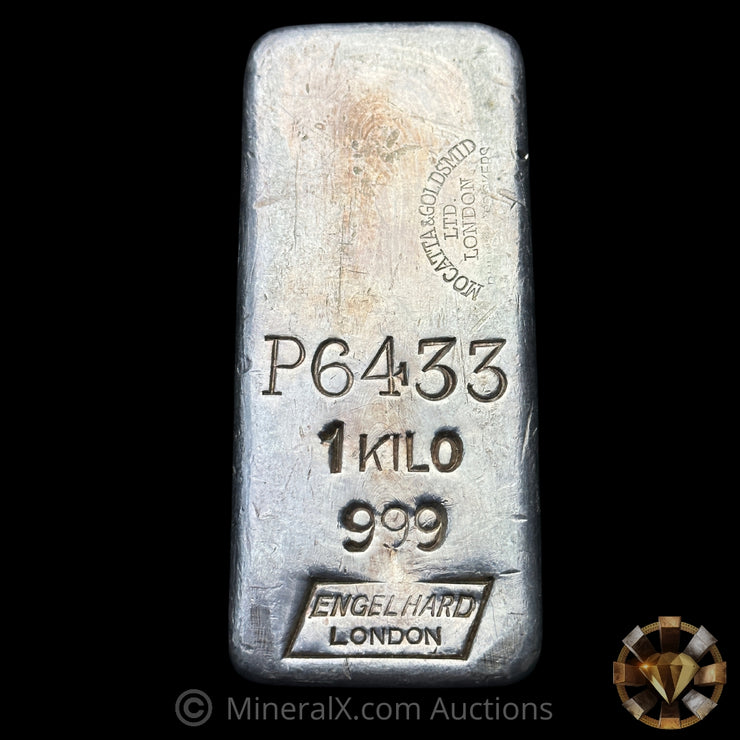 Kilo Engelhard London Vintage Silver Bar with Mocatta & Goldsmid Bullion Brokers LTD London Counterstamp