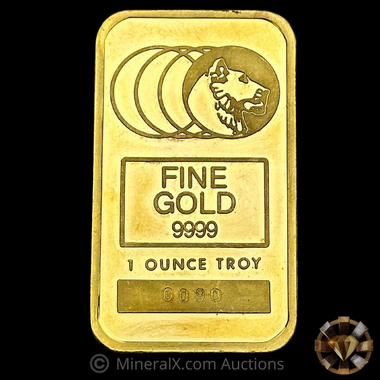 1oz Johnson Matthey JM Rare Lion Hallmark Vintage Gold Bar with Low Mintage (Serial 0090)