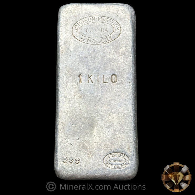 Kilo Johnson Matthey Mallory Canada JMM "Left Side 999" Variety Vintage Silver Bar