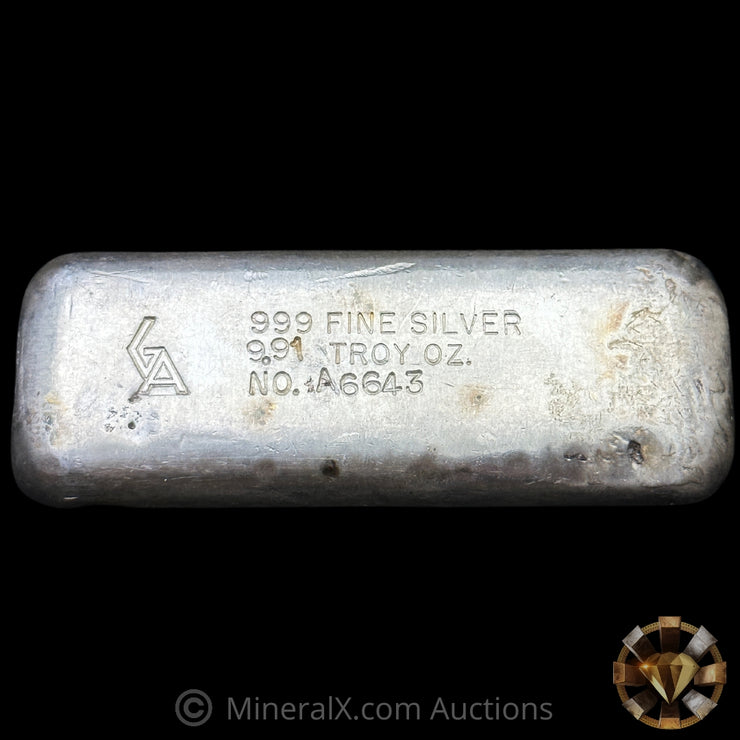 9.91oz Odd Weight Golden Analytical GA Vintage Silver Bar with Reverse "99" stamp