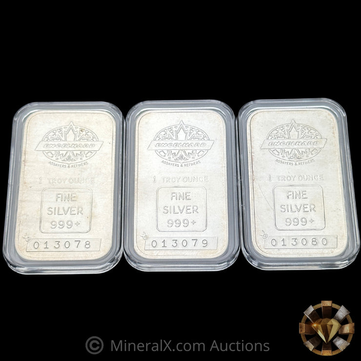 x3 1oz Engelhard Maple Leaf Sequential Vintage Silver Art Bars