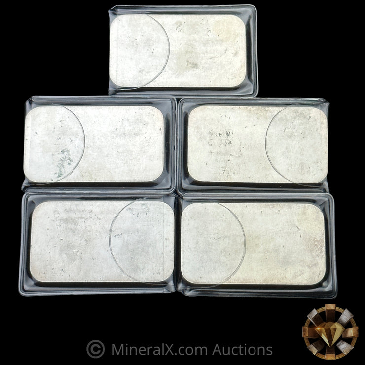 x5 1oz Engelhard Industries Sequential Serial Vintage Silver Art Bars