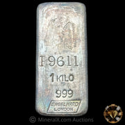 Kilo Engelhard London P Serial Vintage Silver Bar with Unique Waffleback Grid and Mocatta & Goldsmid Bullion Brokers Counterstamp