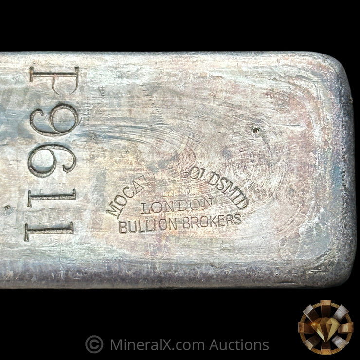 Kilo Engelhard London P Serial Vintage Silver Bar with Unique Waffleback Grid and Mocatta & Goldsmid Bullion Brokers Counterstamp