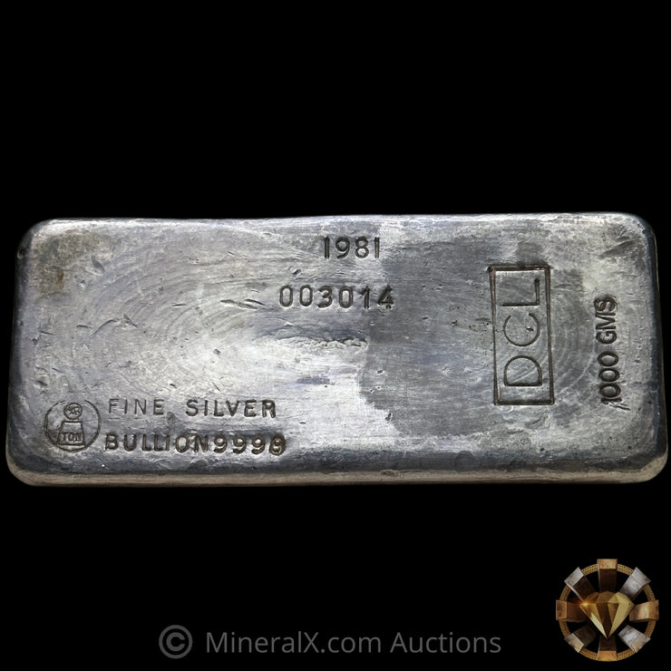 1000g (Kilo) 1981 Harrington Metallurgy Ltd Australia Vintage Silver Bar with DCL Counterstamp