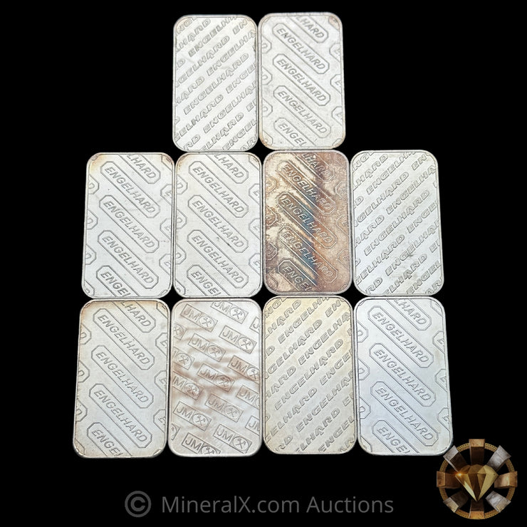 x10 1oz Engelhard and JM Vintage Silver Art Bars