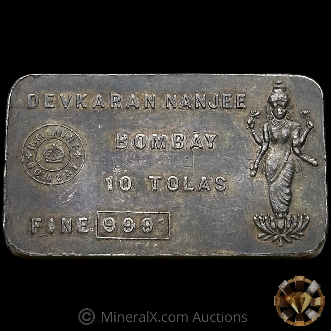 10 Tolas (3.75oz) HM Mint Devkaran Nanjee Bombay Vintage Silver