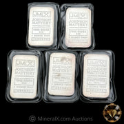 x5 1oz Johnson Matthey JM Vintage Silver Art Bars in Original Seals
