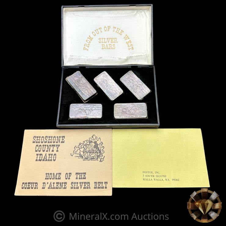 x5 3oz 1968 W H Foster From Out West Vintage Silver Bar Set with Original Box & Paperwork
