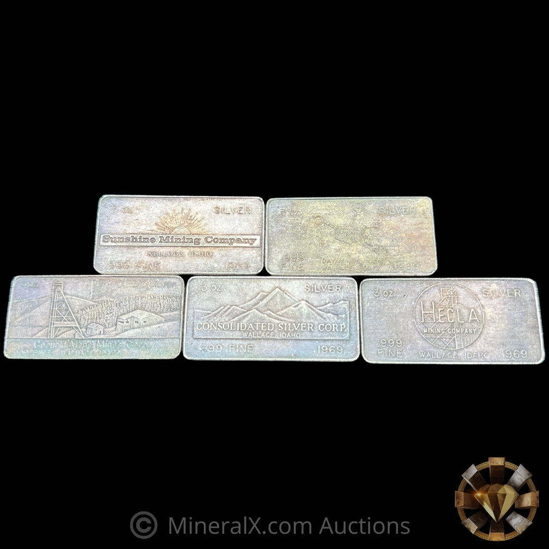 x5 3oz 1968 W H Foster From Out West Vintage Silver Bar Set with