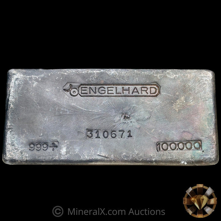 100oz Engelhard Bull Logo Vintage Silver Bar With Striated Reverse & Sides