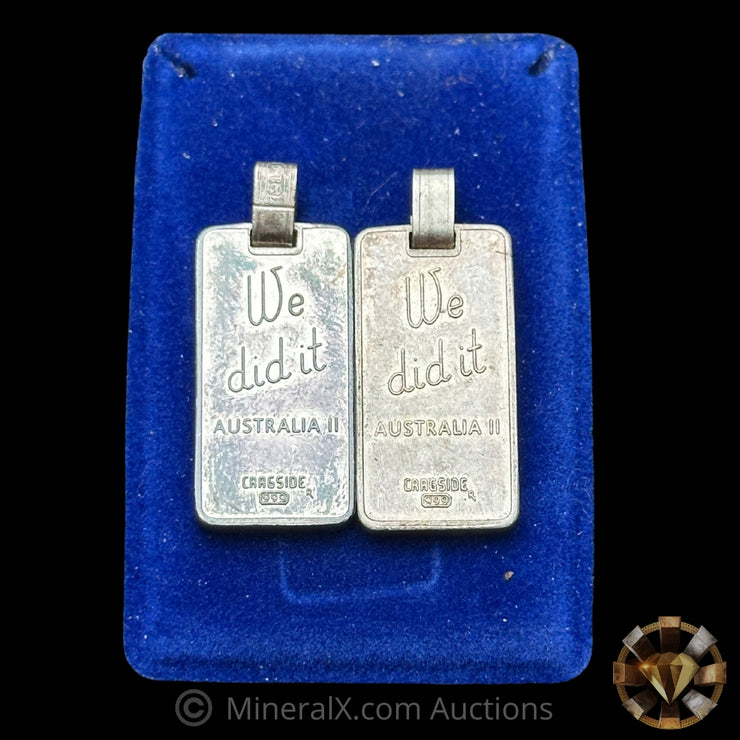 x2 5g Cragside Australia Americas Cup 1983 "We Did It" Vintage Silver Pendant Bars