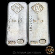 x2 Kilo Johnson Matthey JM Sequential Vintage Silver Bars