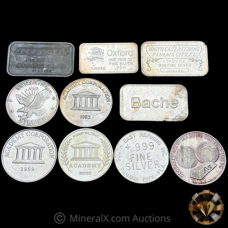 x10 1oz Misc Vintage Silver Coin & Bar Lot